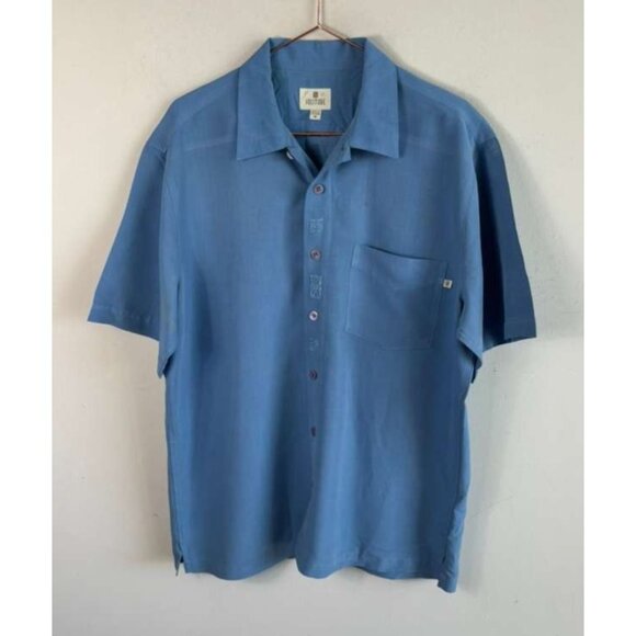 Solitude Men’s Embroidered Button Down Short Sleeve Camp Shirt Blue Size M - Picture 1 of 10